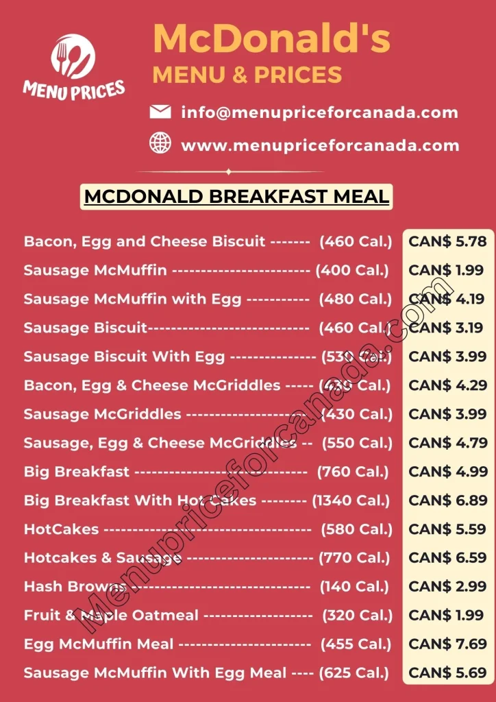 Mcdonald's menu with prices canada