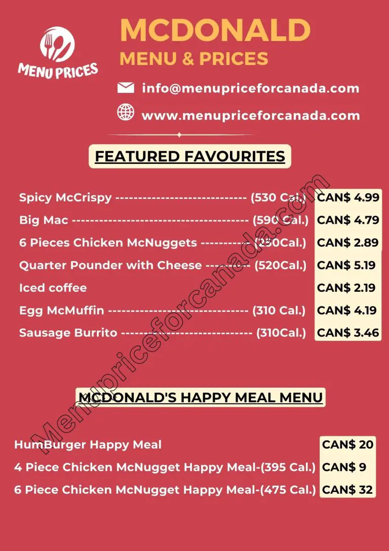 mcdonald's menu with prices Canada