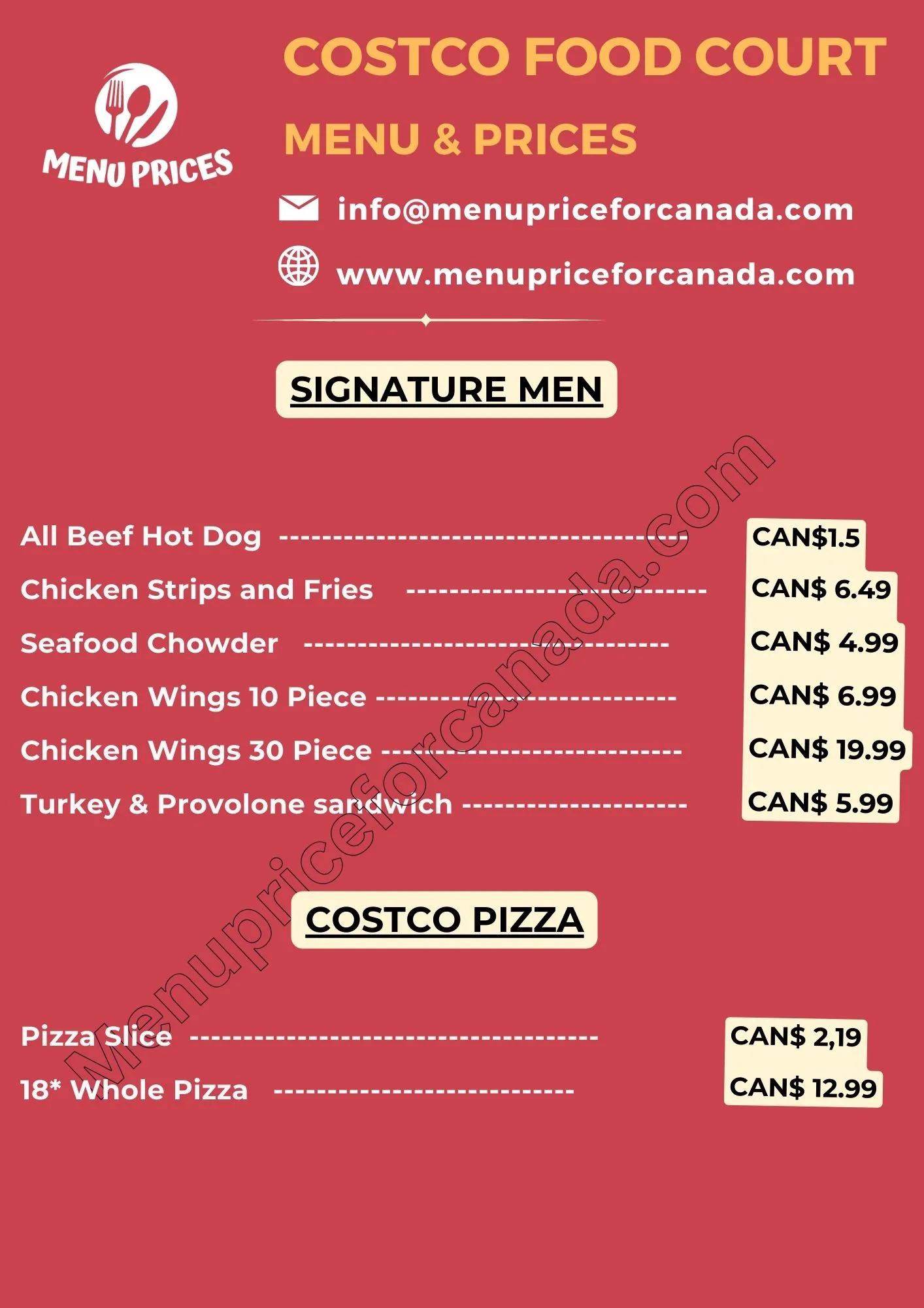 Costco Food Court Menu Costco Prices Canada 2024