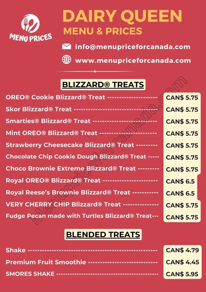 Dairy queen menu with prices