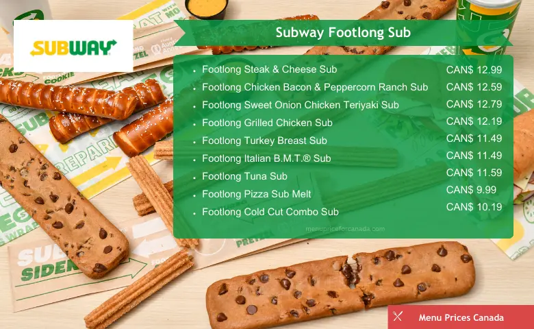 Subway menu Canada