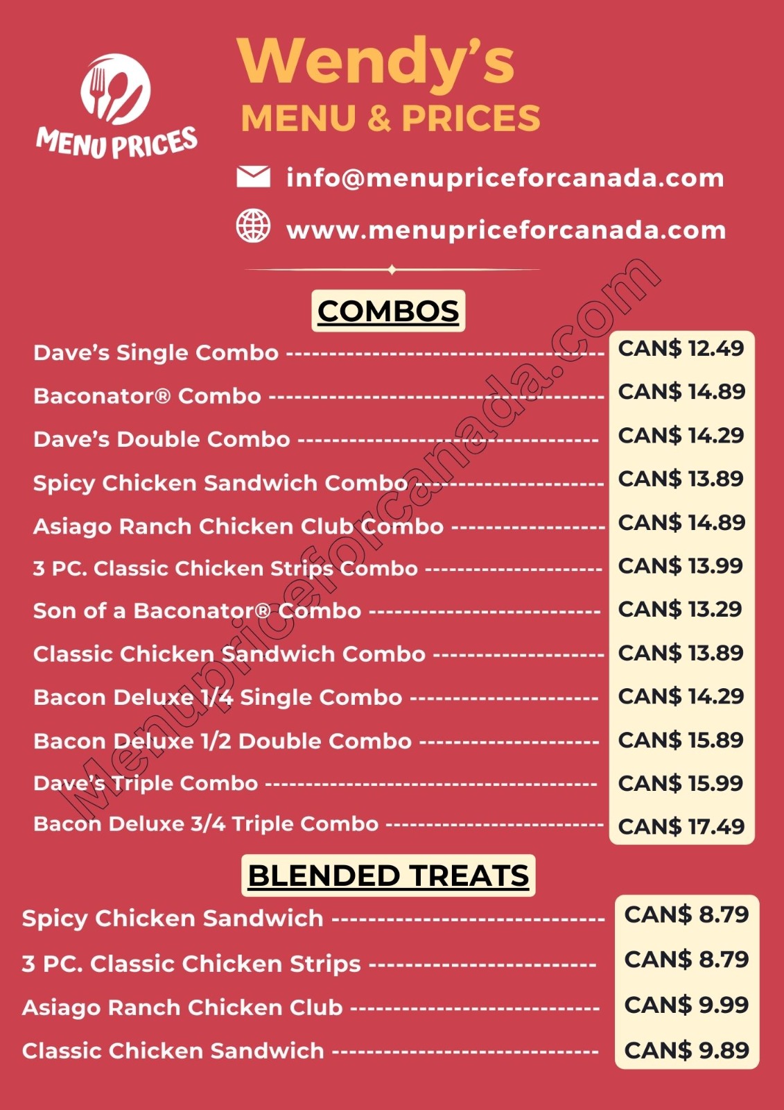 wendy's menu with prices canada