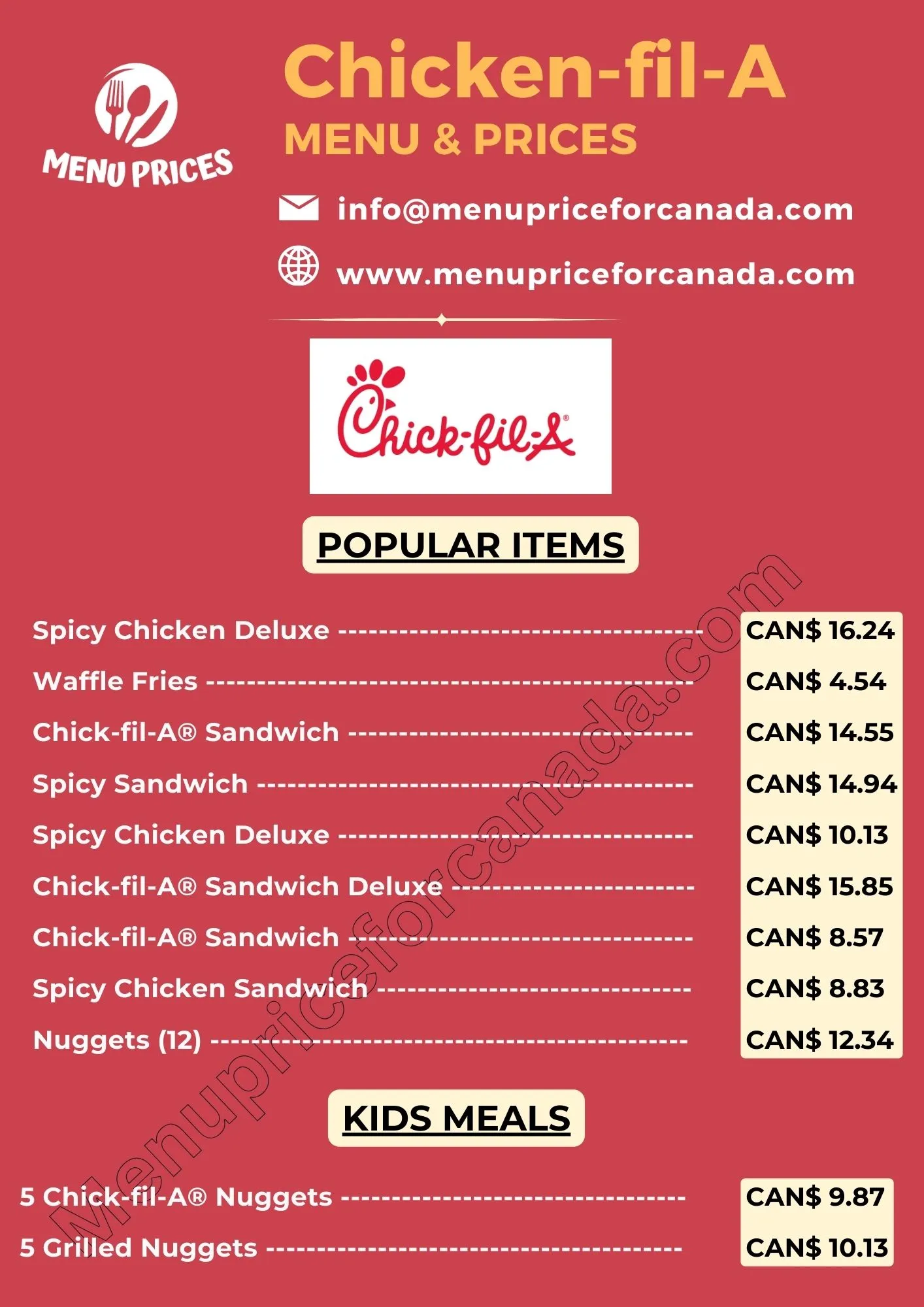 Chick-fil-A menu canada