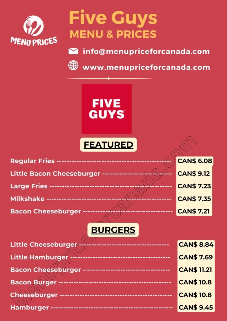 five guys menu prices canada
