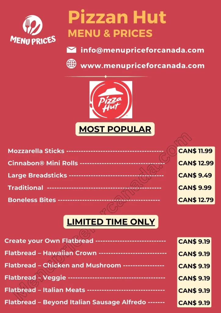 Pizza hut menu with prices