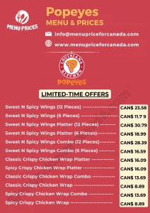 Popeyes Menu Canada with Prices – 2024