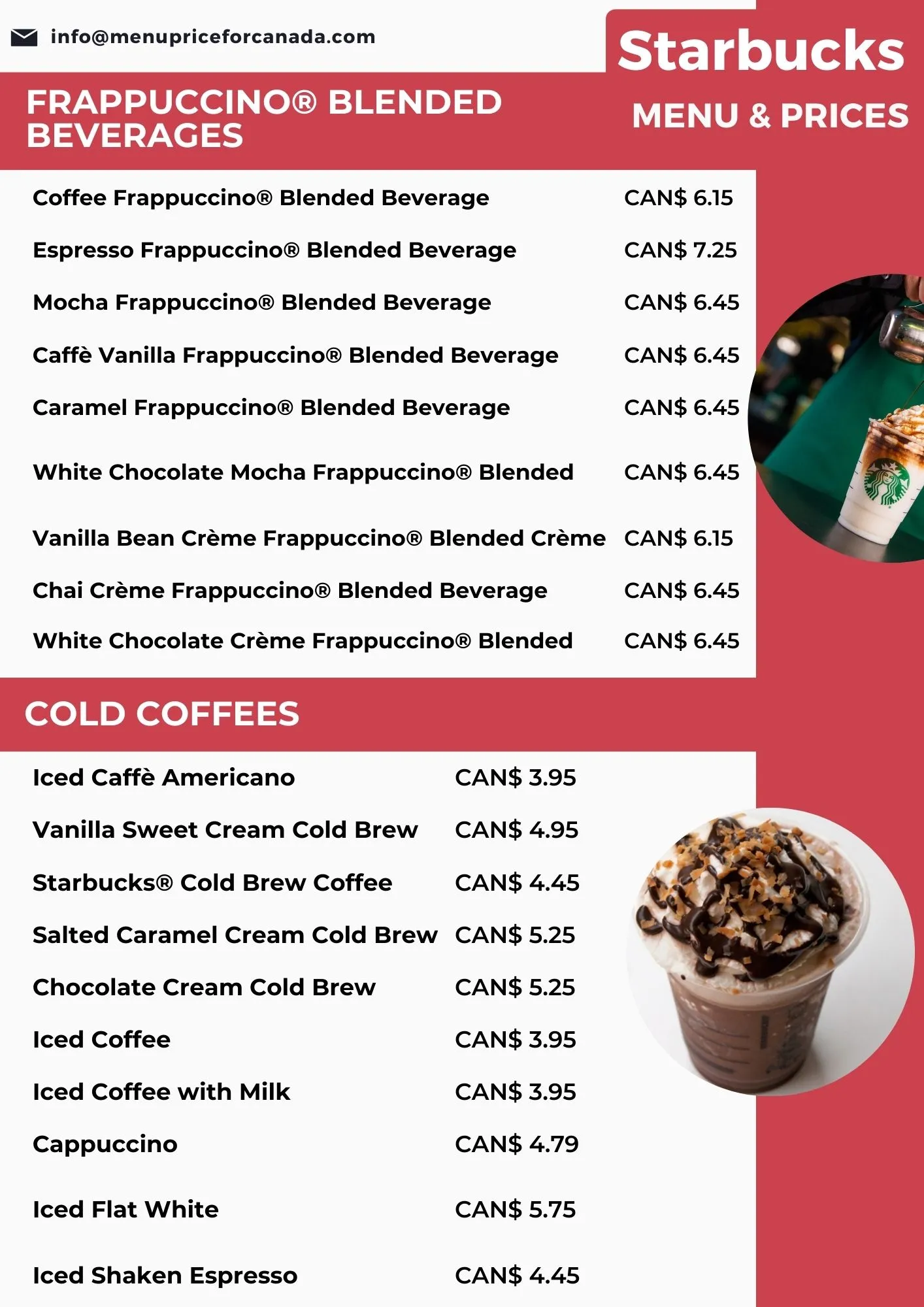 Starbucks menu with prices