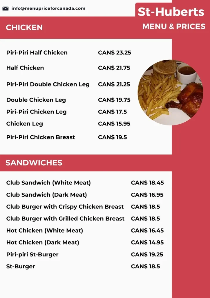 St-hubert menu and price canada