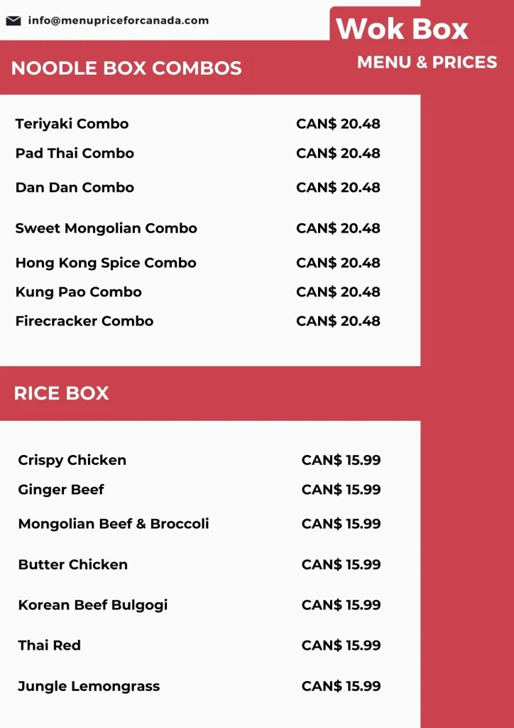 Wok Box menu canada
